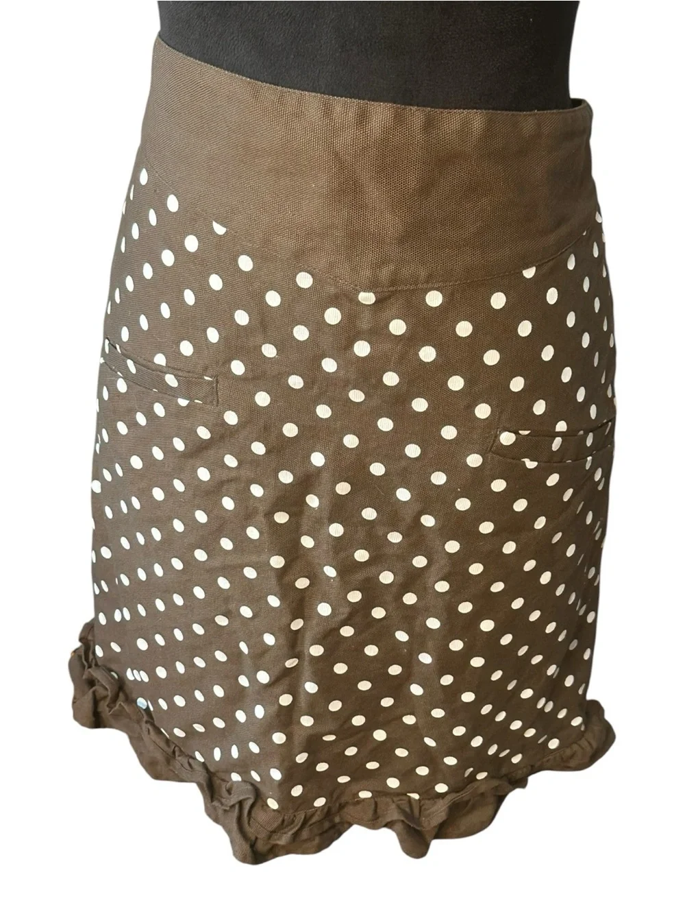 Thirty-One Brown Polka Dot Ruffle Half Apron Tie Waist